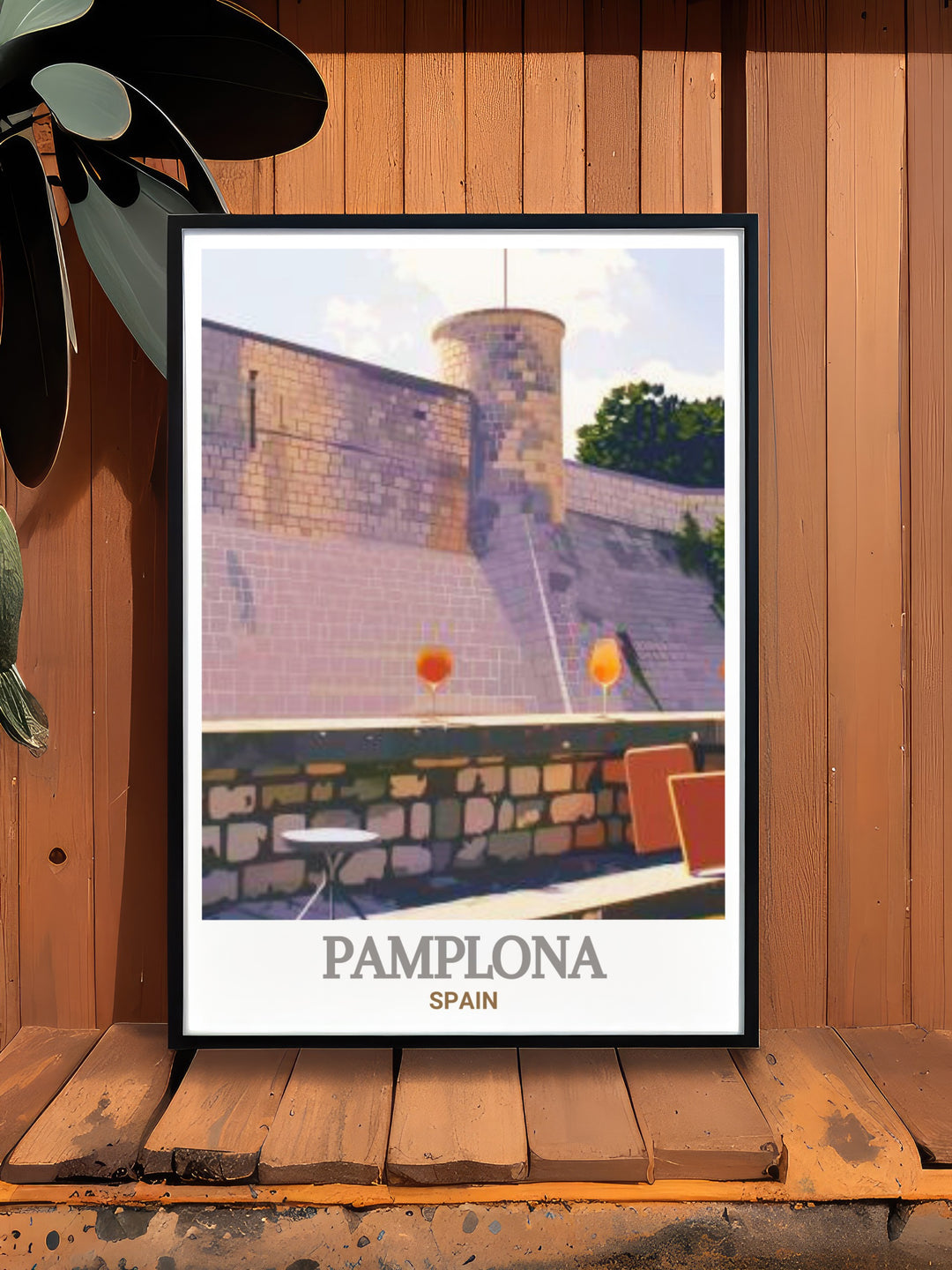 Enhance your home with this beautiful Pamplona Artwork featuring the timeless City Walls and Fortifications of Pamplona Spain. This print is a must have for those who appreciate fine art and wish to bring a piece of Spain into their living space.