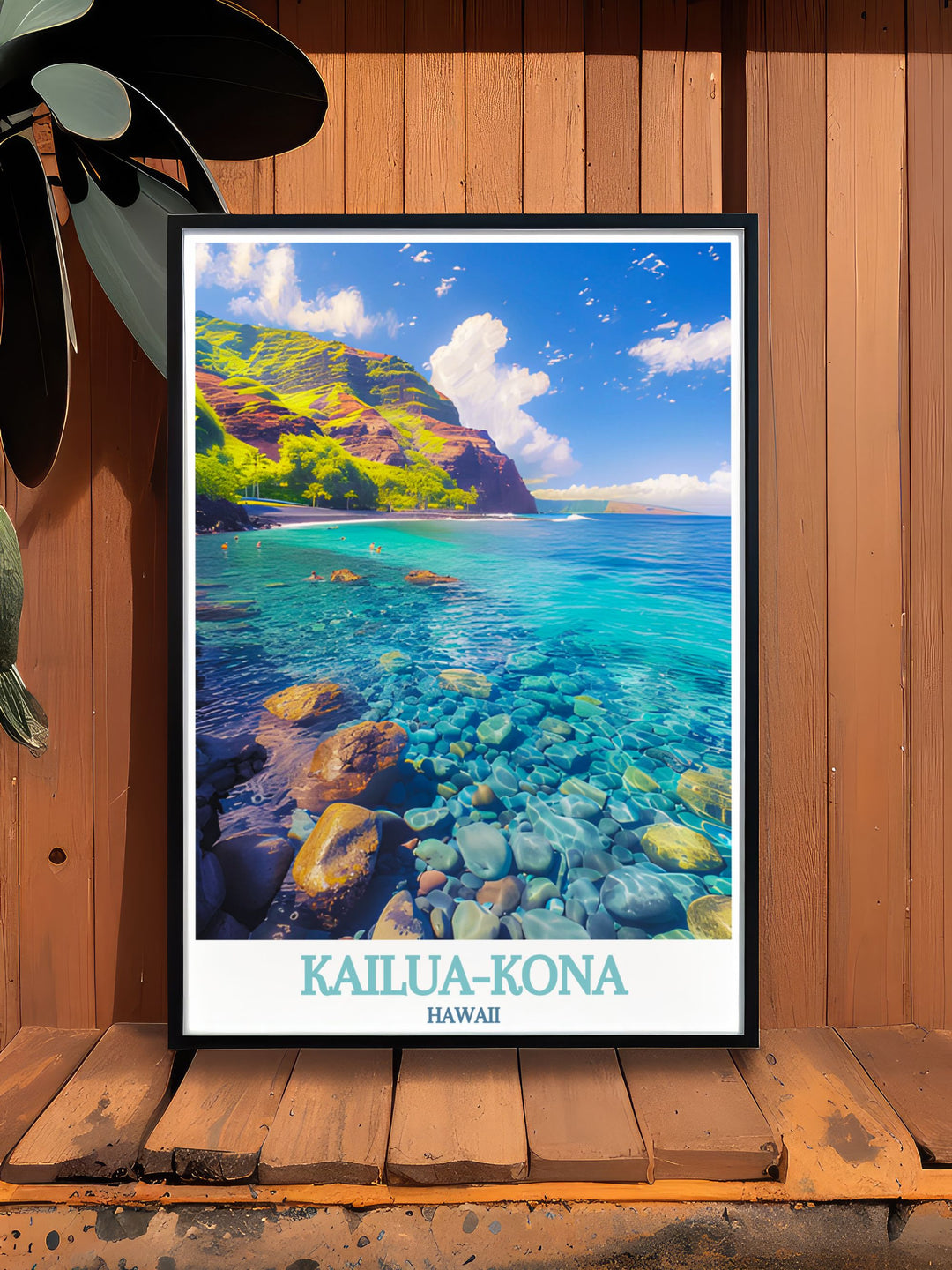 This Kailua Kona poster captures the charm and beauty of Hawaiis famous west coast. Perfect for those who love island life, this travel print showcases the pristine beaches and lush greenery of Kealakekua Bay.