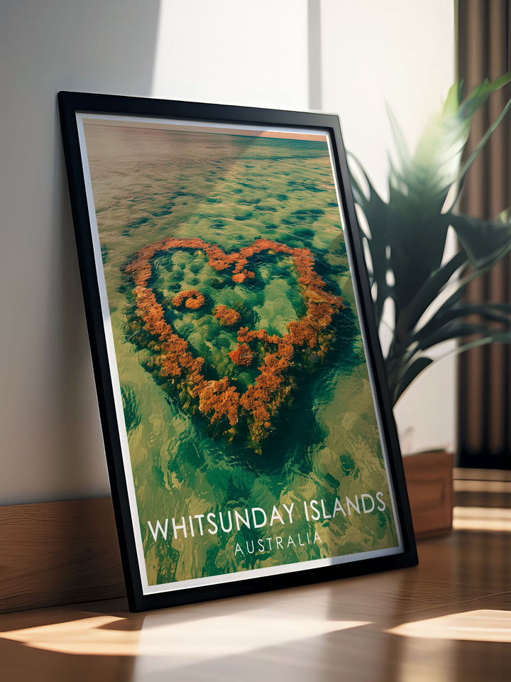 Beautiful Heart Reef travel poster illustrating the pristine coral reefs and clear waters of Australia perfect for beach themed home decor