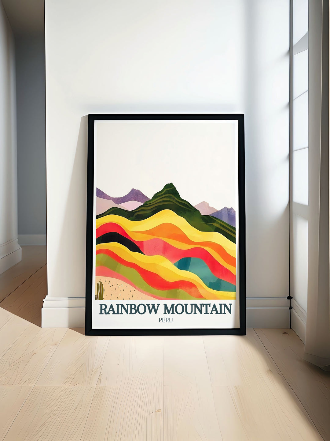 Stunning Rainbow Mountain art showcasing the vibrant colors of the Cusco region Andes Mountains perfect for adding elegance and modernity to any living space with unique Peru wall art and decor.