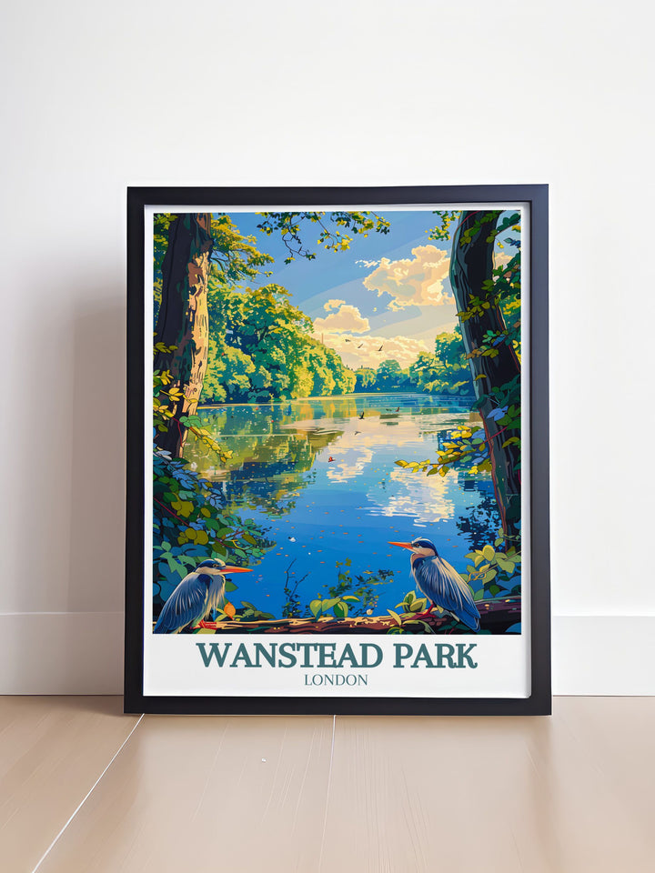 Wanstead Park poster featuring picturesque views of the parks iconic bluebell woodlands and peaceful meadows. Ideal for nature lovers and art enthusiasts seeking to enhance their living spaces with East Londons natural beauty.