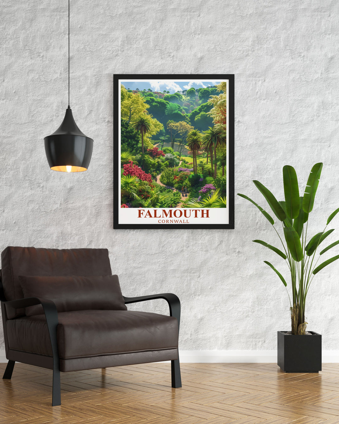 Elegant Trebah Garden poster featuring the picturesque garden in Falmouth, Cornwall. This travel print brings the natural beauty of Cornwall into your home, making it a standout piece in your decor.