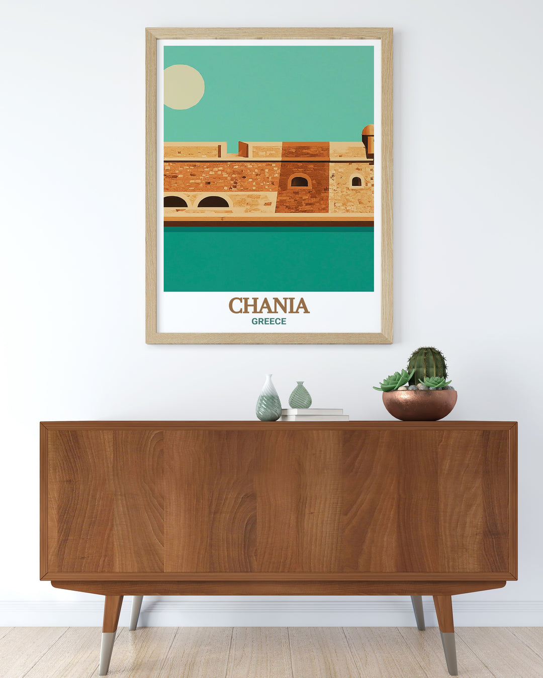 Enhance your home with this detailed art print of Chania, featuring the iconic Firkas Fortress and the islands stunning coastline. Ideal for anyone who appreciates the beauty and history of Greece.