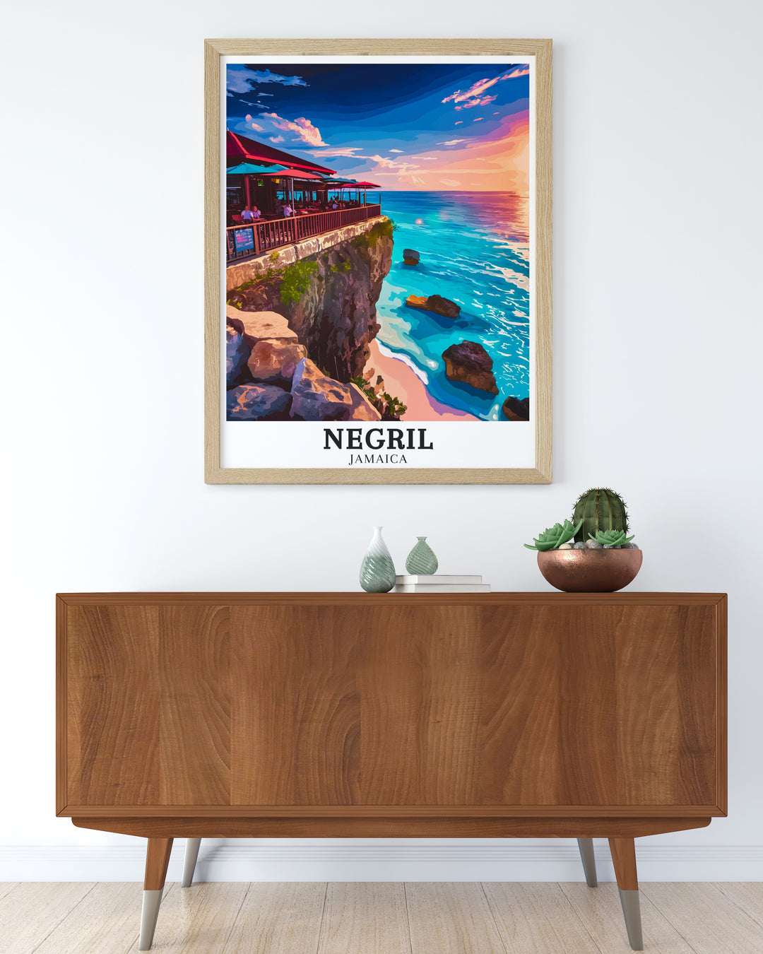 Caribbean Sea travel wall decor pieces capturing the enchanting scenery of Negril Coast and Ricks Cafe at the West End Cliffs. Perfect for those who love Caribbean travel, these wall decorations add a touch of natures beauty to any room. Enjoy the vivid colors and delicate details of the Caribbean Sea through our high quality travel wall art.