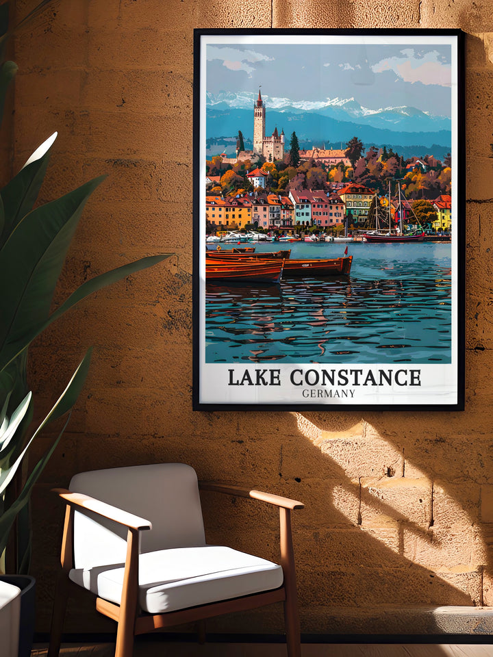 Meersburg Harbour canvas art displaying the colorful scenery and peaceful pathways of Lake Constance. Enhance your wall decor with these exquisite travel canvas prints from Europe. Perfect for adding a touch of natural beauty to any room, these art pieces showcase the vibrant landscapes and serene waters of Lake Constance.