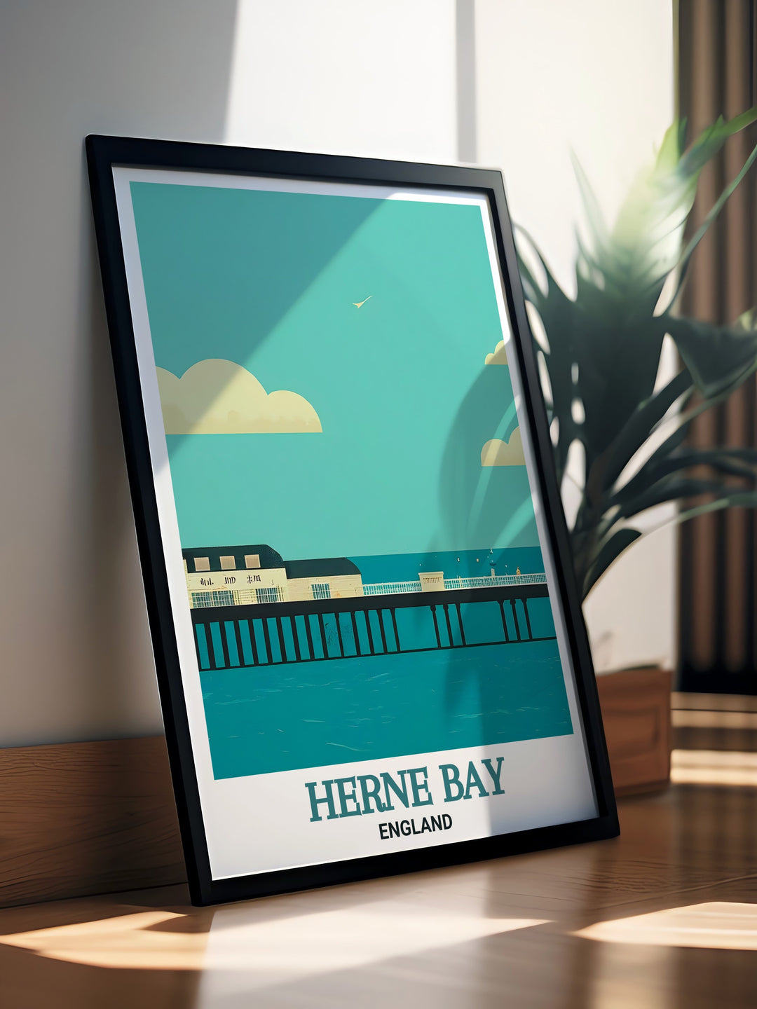 Our Herne Bay Pier travel print beautifully showcases the pier stretching across the coastline, capturing the serene atmosphere of one of Kents most beloved landmarks. Ideal for coastal art lovers or those who cherish Herne Bays seaside charm.