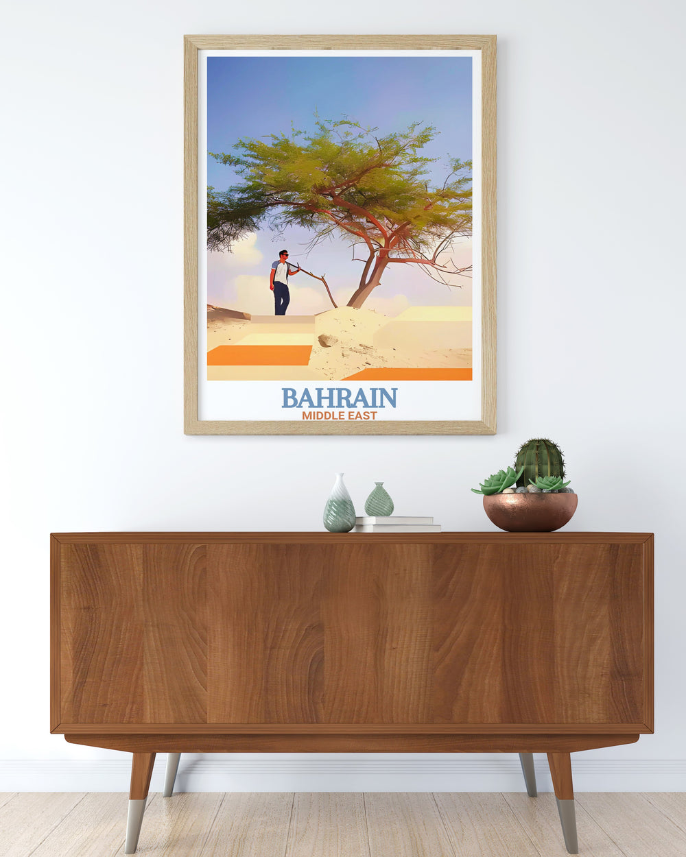 Beautiful Bahrain Poster showcasing the Tree of Life with exquisite detail ideal for wall hanging or as a gift that celebrates the cultural richness and natural wonder of Bahrain.