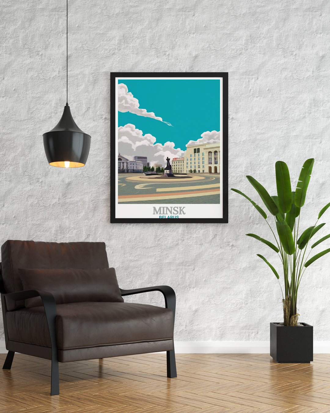 This stunning Minsk poster print features Independence Square and the citys skyline, capturing the essence of Belarus in a vibrant, minimalist design. Perfect for home décor or as a gift, this Belarus travel poster brings modern and vintage aesthetics together in one elegant piece.