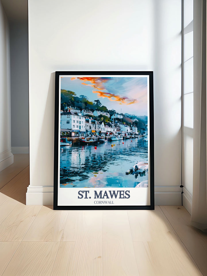 St. Mawes Harbour St. Mawes Beach Cornwall poster print offering stunning views of the coast perfect for adding Cornwall decor to any living space this vibrant artwork captures the beauty of Cornwall in a way that elevates your home decor