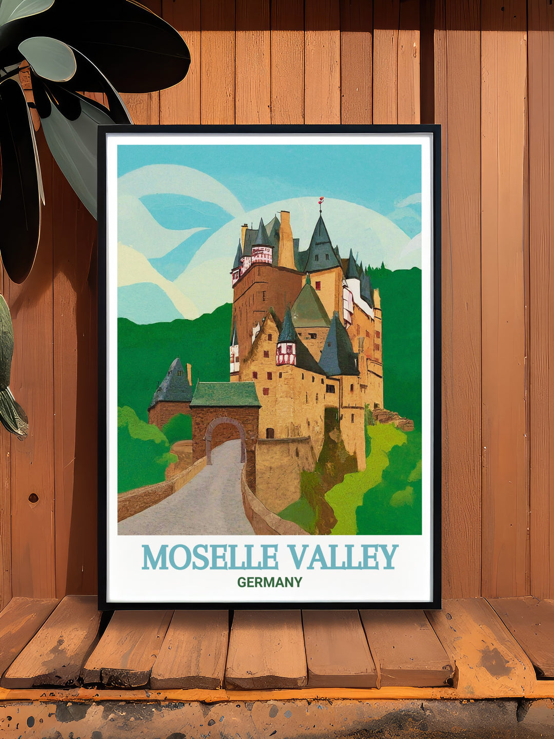 Beautiful Moselle Valley art print featuring the historic Burg Eltz castle. This Germany wall art is ideal for those who love travel and culture offering a unique and elegant addition to your home decor or a thoughtful gift for loved ones.