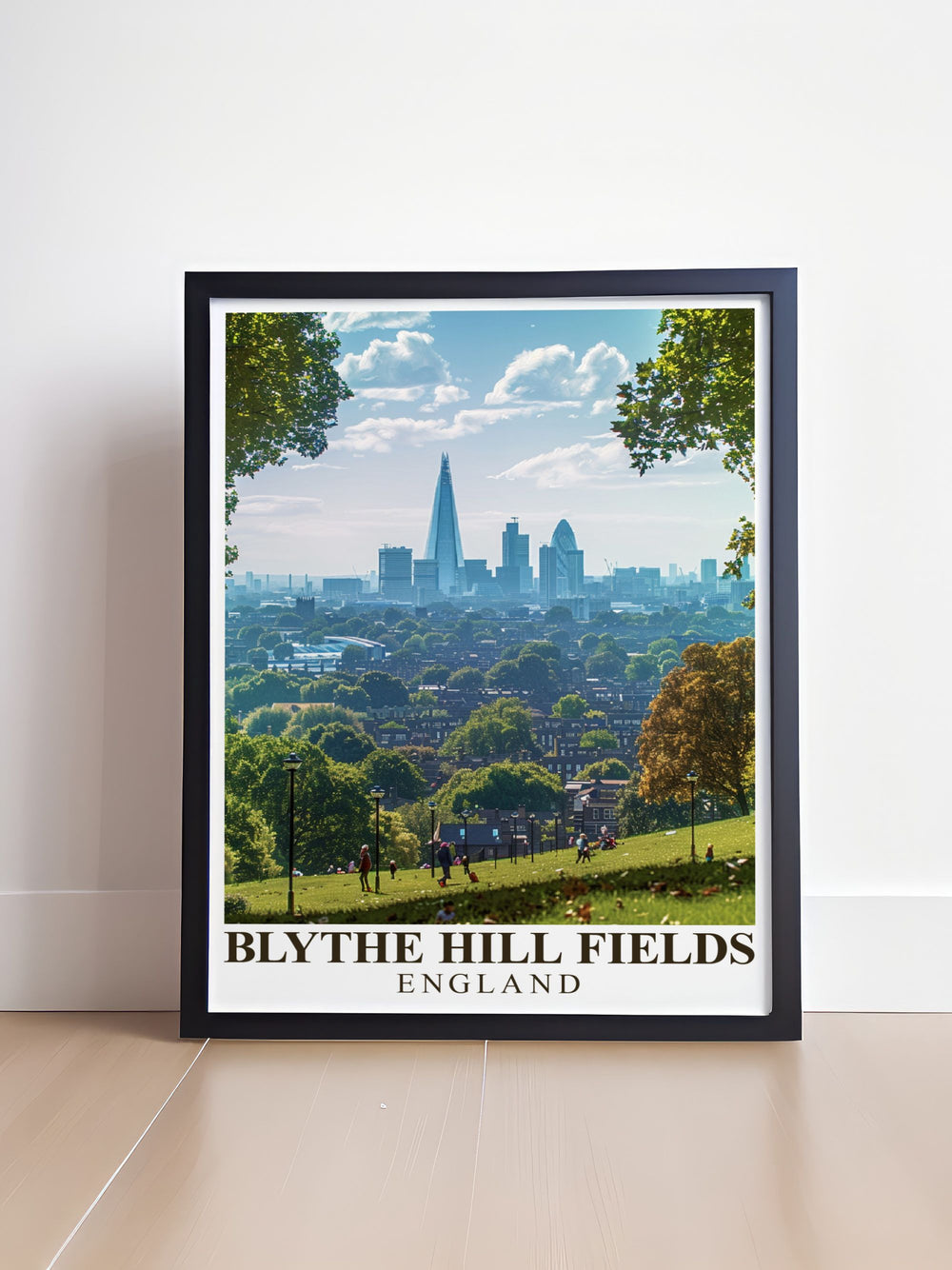 Showcasing the panoramic views of Londons skyline and the lush greenery of Blythe Hill Fields, this art print highlights one of Londons most treasured parks, perfect for adventure seekers and nature lovers.