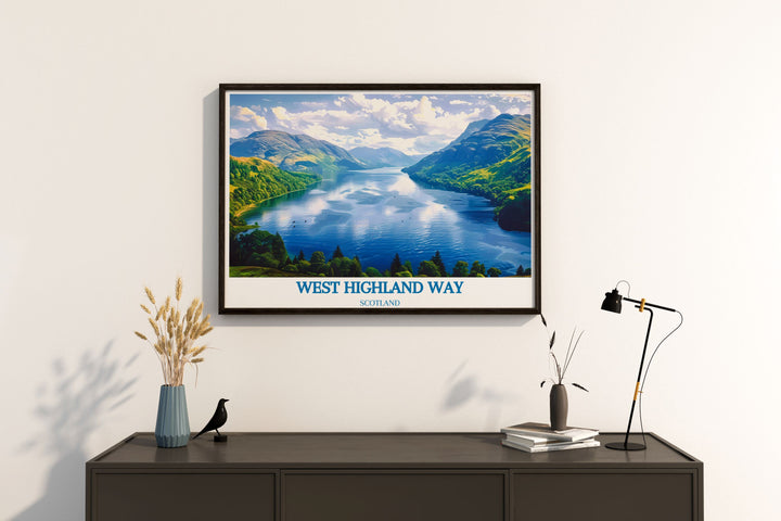 Discover the serene beauty of Loch Lomond with this West Highland Way Poster Print. A perfect addition to your home this Scottish Poster captures the essence of the Highlands Way and makes a unique gift for hikers and outdoor enthusiasts.