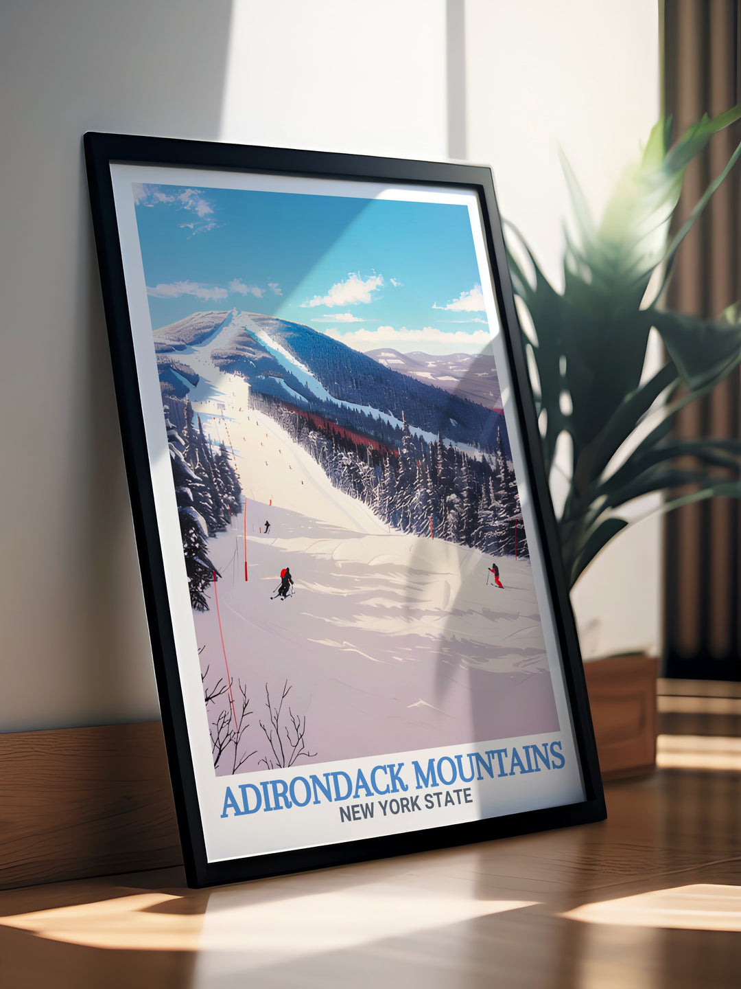 Whiteface Mountain travel print offers a serene portrayal of the Adirondacks perfect for creating a calming environment in your living room or office