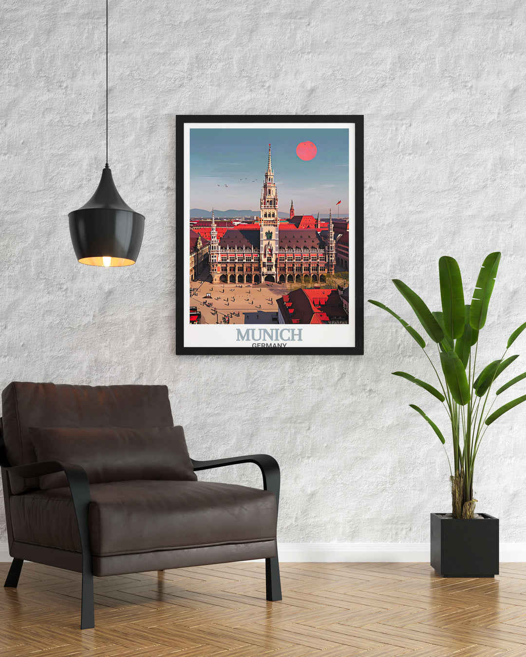 This Marienplatz Vintage Poster captures the timeless beauty of Munichs central square and its iconic New Town Hall. Ideal for lovers of travel and European architecture, this print adds a touch of German elegance to any wall.