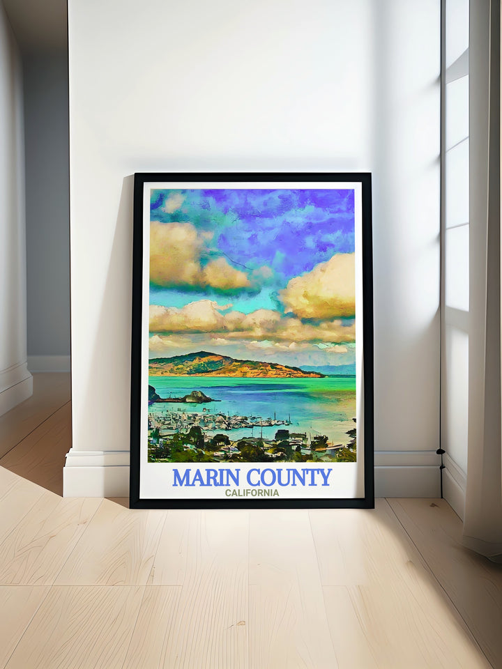 This Marin County poster print captures the colorful landscape of the region with fine line detailing. Featuring the vibrant streets and natural beauty of Marin, this artwork brings a fresh and modern touch to any space, perfect for California enthusiasts.