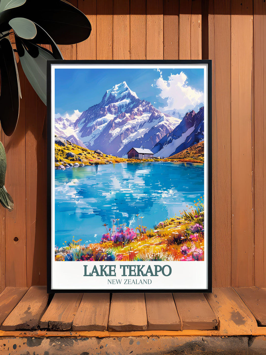 This detailed art print celebrates the serene beauty and rich cultural heritage of Lake Tekapo, featuring the iconic Church of the Good Shepherd. Ideal for those who appreciate architectural beauty and natural wonders.