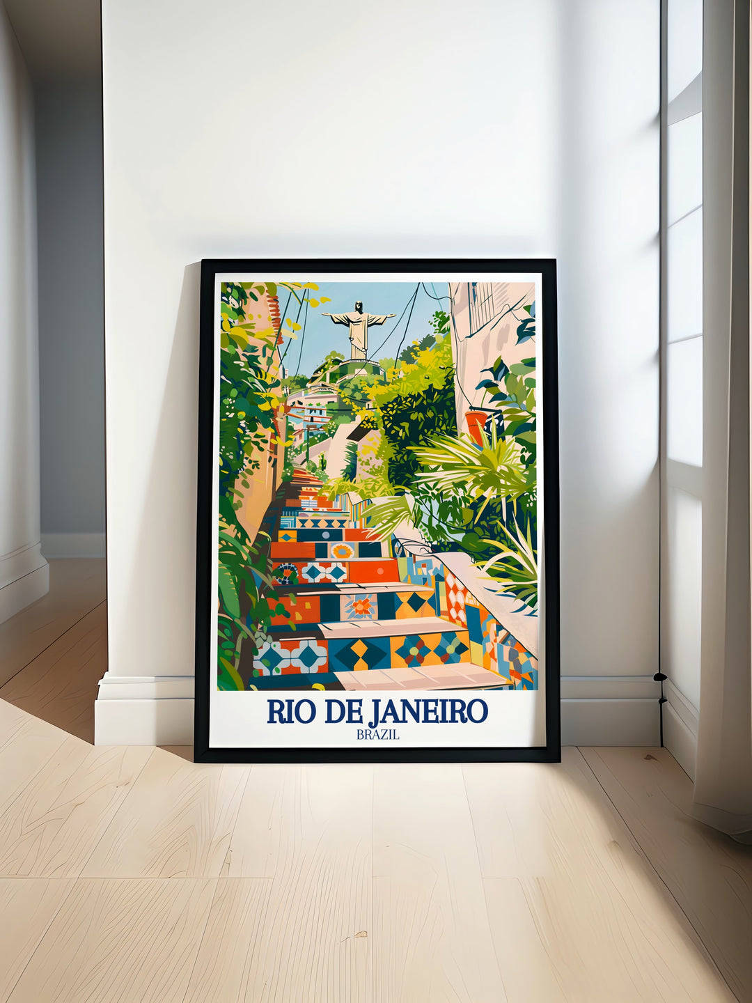 Christ the Redeemer framed art showcasing the grandeur of Rios most famous statue, a symbol of peace and unity. This print is perfect for adding a touch of elegance and spirituality to your home decor.