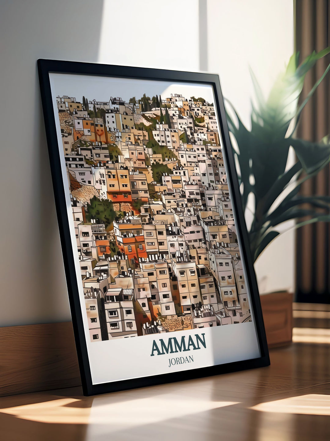 Artistic Amman Painting of Jabal Amman Mango street a perfect piece for enhancing your home decor or giving as a personalized gift to travel enthusiasts