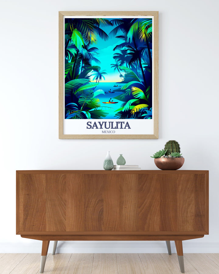 This detailed Sayulita travel print features stunning views of Sayulita Beach and the hidden beauty of Los Muertos Beach. Perfect for adding a tropical touch to any room, this fine line art brings Mexicos charm to life.