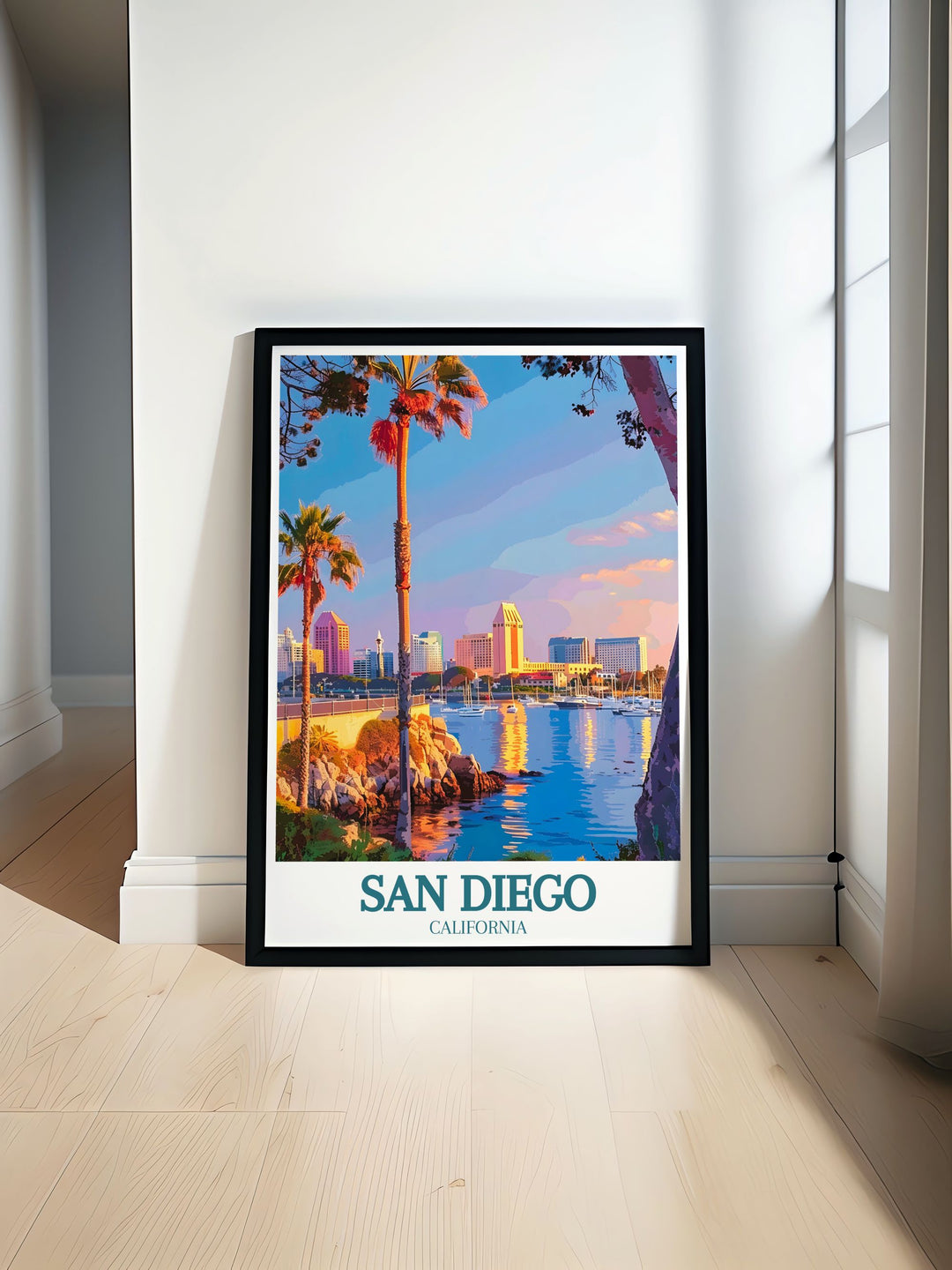 San Diego beach travel poster featuring the iconic shoreline and vibrant atmosphere of California. Perfect for lovers of California travel and art, this print brings the beauty of San Diego beach into your home, creating a serene and captivating focal point.