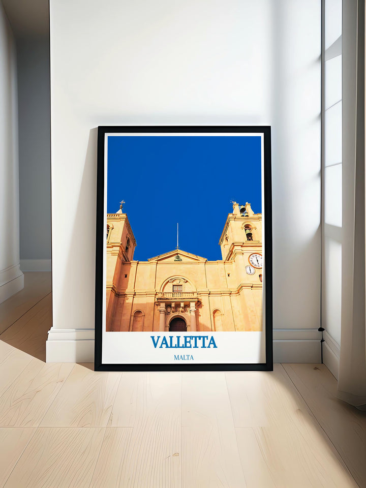 St. Johns Co Cathedral print beautifully captures the architectural grandeur of Valletta making it a perfect Malta gift for those who appreciate history and art this Valetta travel gift is a stunning addition to any room ideal as a Malta poster gift or Malta artwork gift