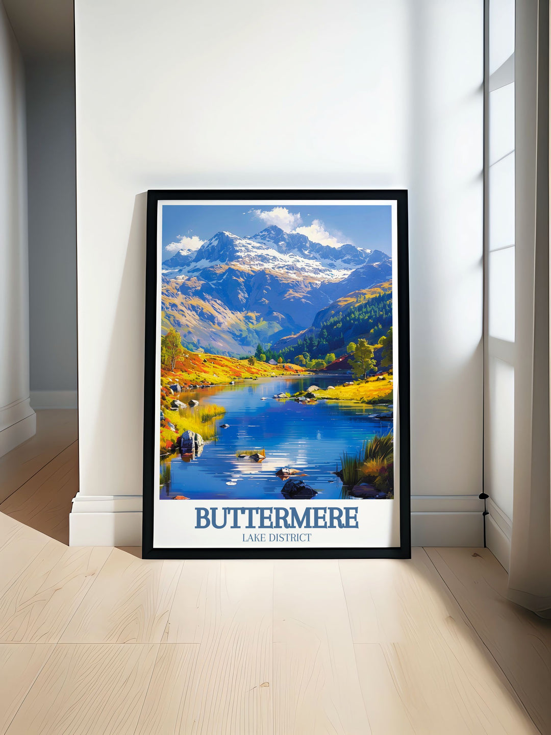 The charm of Buttermere Lake and the dramatic landscapes of the Honister Pass are brought to life in this poster, offering a piece of the Lake Districts natural allure for your home.