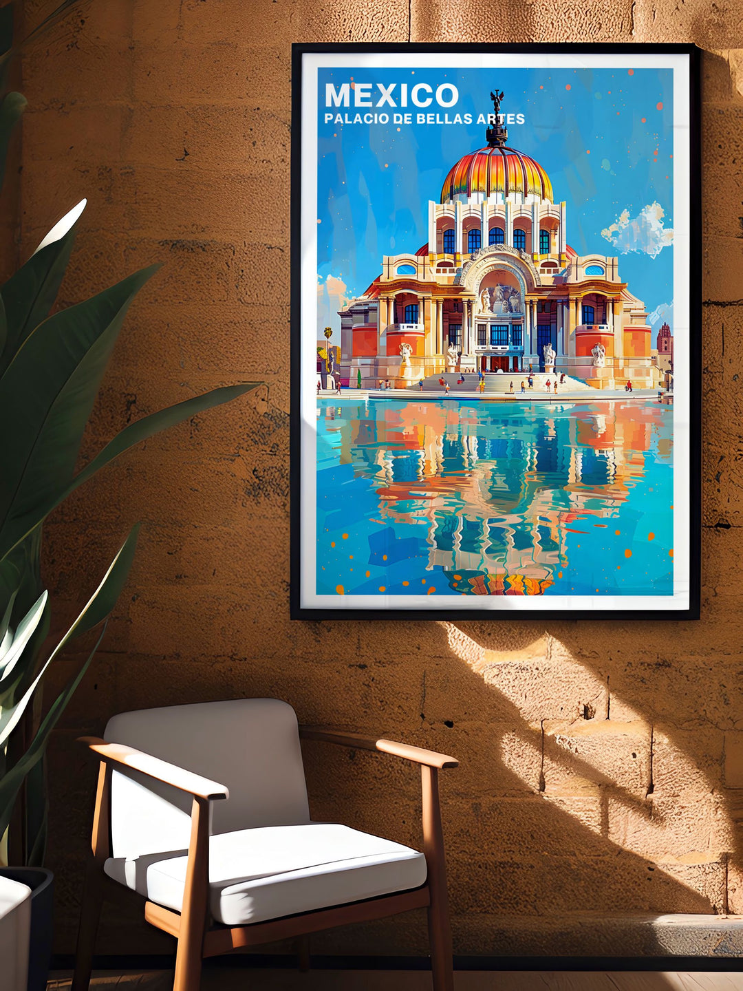 Transform your space with this Palacio de Bellas Artes travel poster. Ideal for adding a touch of Mexican heritage to your decor. This print captures the beauty of Palacio de Bellas Artes and is perfect for Mexico wall art enthusiasts and art lovers.
