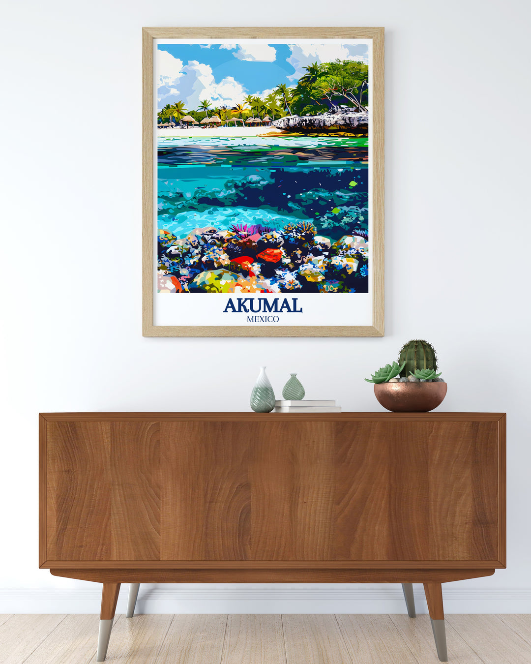 Colorful Akumal Poster featuring Half Moon Bay Akumal Coral Reef ideal for elegant living room decor and thoughtful anniversary gifts