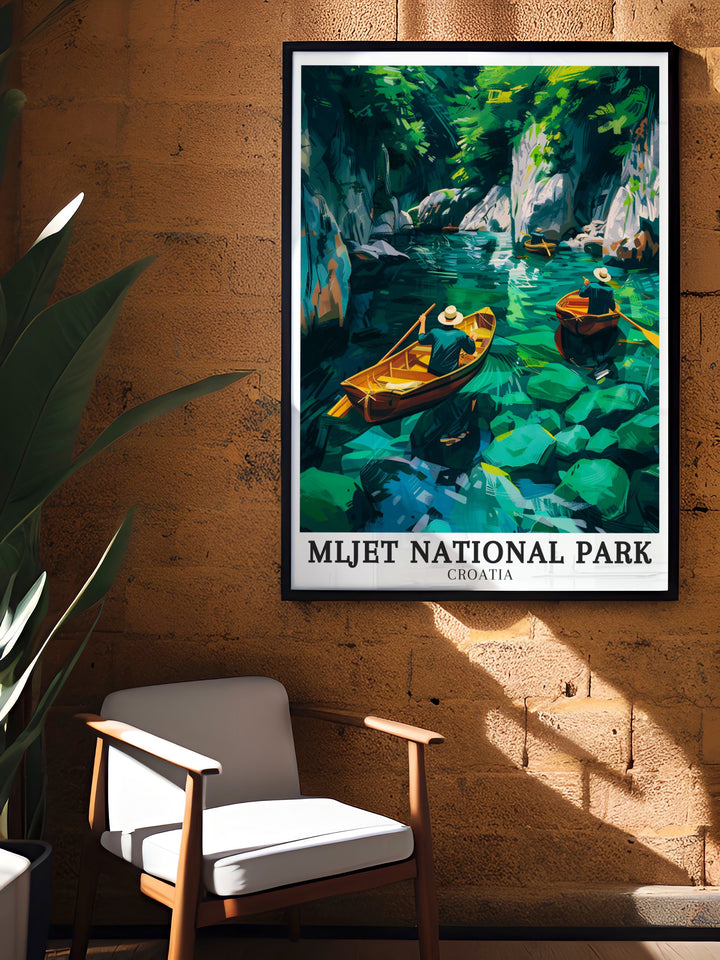 Croatia Wall Art featuring Mljets Veliko and Malo Jezero lakes offers a peaceful and serene addition to any space. This print is ideal for those who want to bring a touch of nature into their home, with its calming colors and detailed landscape that highlight the beauty of Mljet National Park.