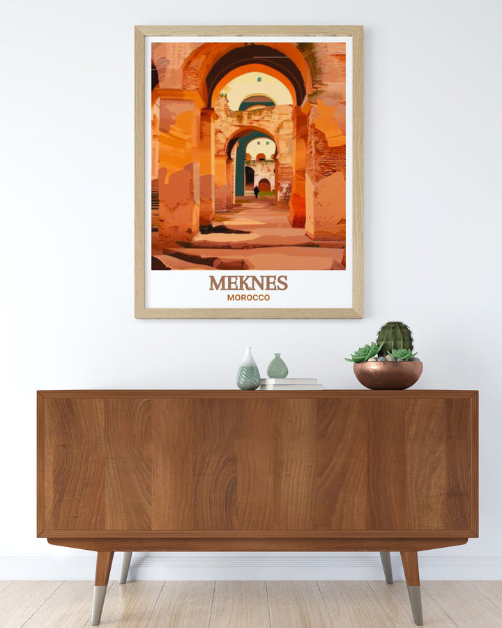 Transform your space with the vibrant colors and intricate details of this Place el Hedim Meknes art print a stunning example of Morocco wall art perfect for those who love Moroccan culture and want to bring a piece of it into their home decor or give as a unique gift