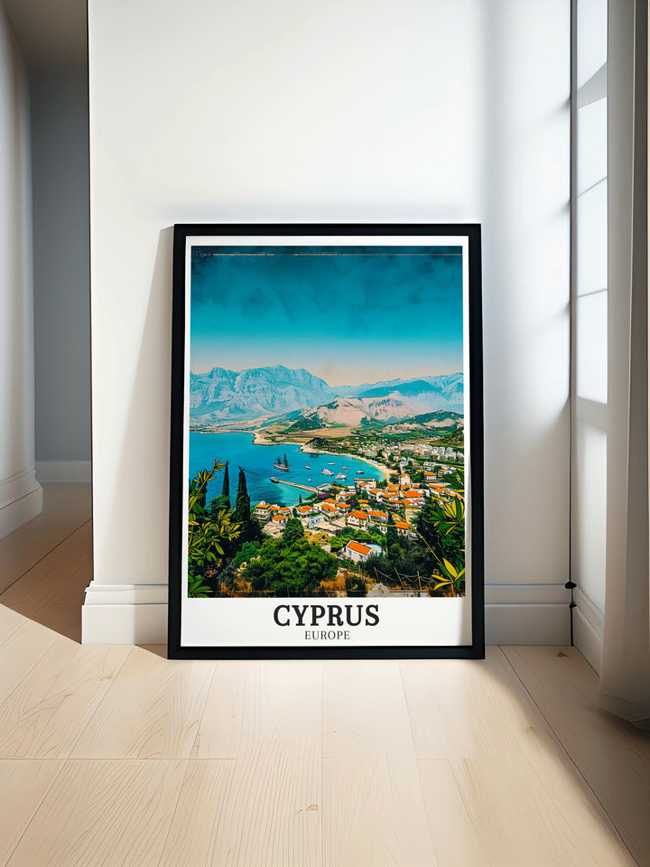 This Troodos Mountains poster print showcases the majestic beauty of Cyprus highest peaks, blending lush greenery and cultural landmarks for a serene Mediterranean experience. Ideal for nature lovers and adventurers, this travel art piece is a perfect addition to your home decor.