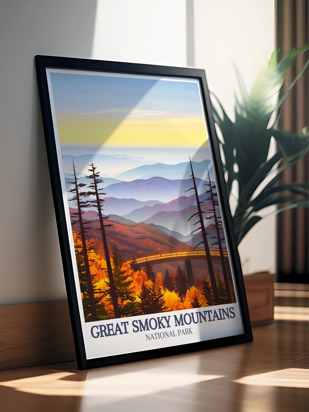 Bring the stunning vistas of Clingmans Dome and the Great Smoky Mountains into your home with this travel print. This detailed artwork makes a great gift for outdoor enthusiasts or anyone who loves the beauty of Americas national parks.