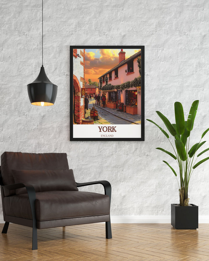 Vintage Travel Print of North York Moors with serene landscapes and lush greenery. Perfect for those who appreciate Yorkshire's natural beauty. ENGLAND, Jorvik Viking heritage adds a historical touch to this stunning wall art.