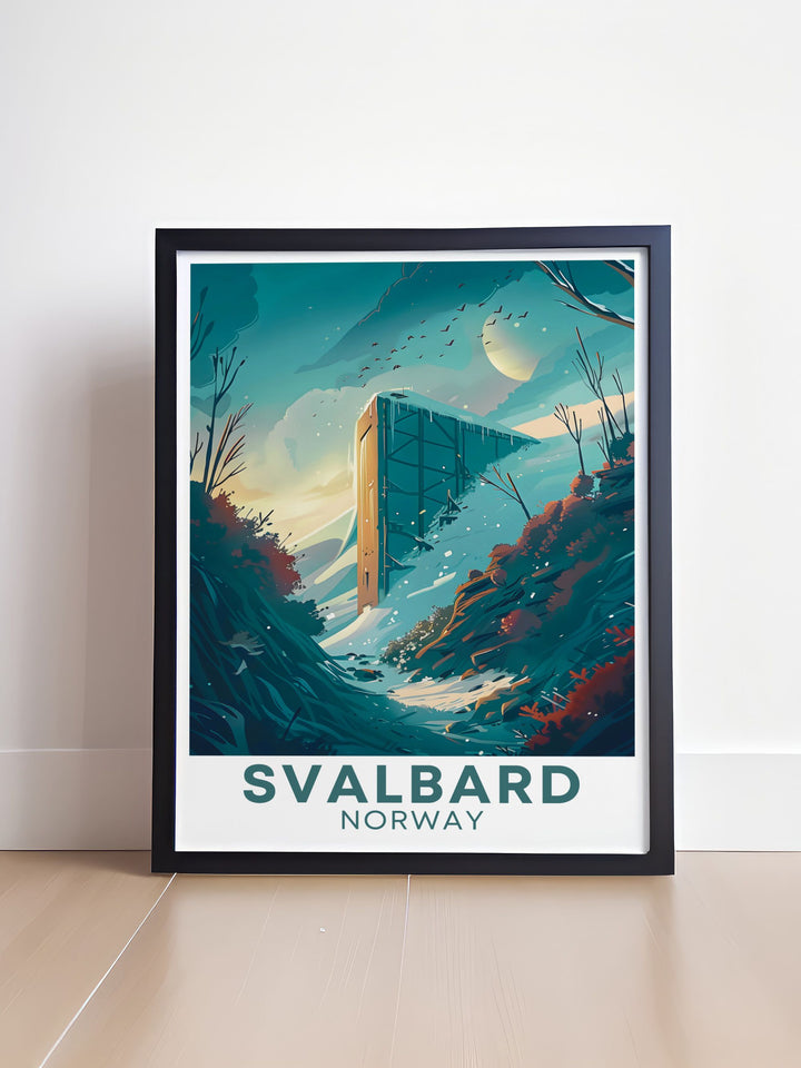 Unique Svalbard Global Seed Vault city map with intricate details of the Vault and its surroundings. Ideal for vintage poster enthusiasts and personalized gifts, adding elegance to any space.