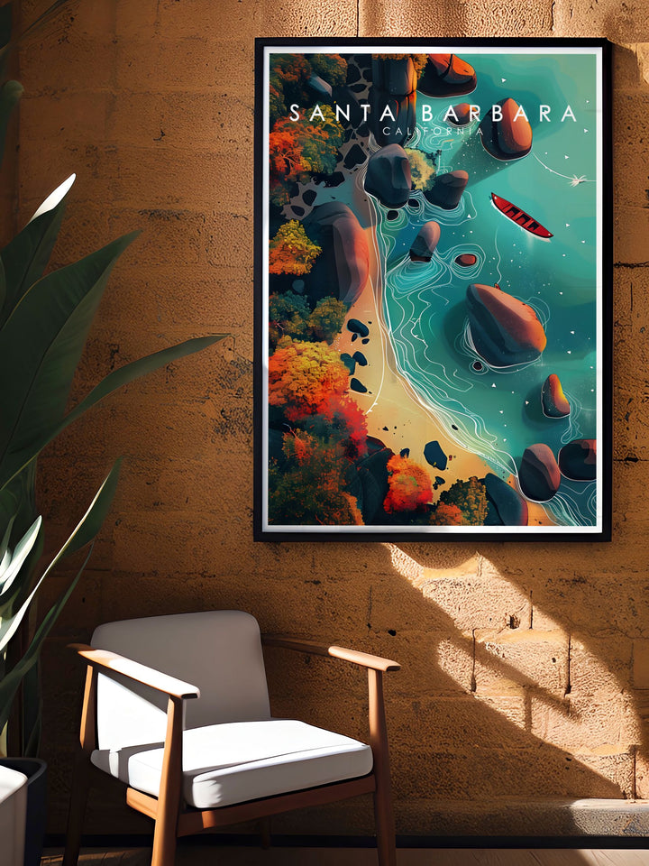 Santa Barbara Poster Print and Butterfly Beach Artwork are perfect for home and office decor showcasing a blend of city maps and coastal views this art print adds a vibrant and modern touch to any room while making for great gifts