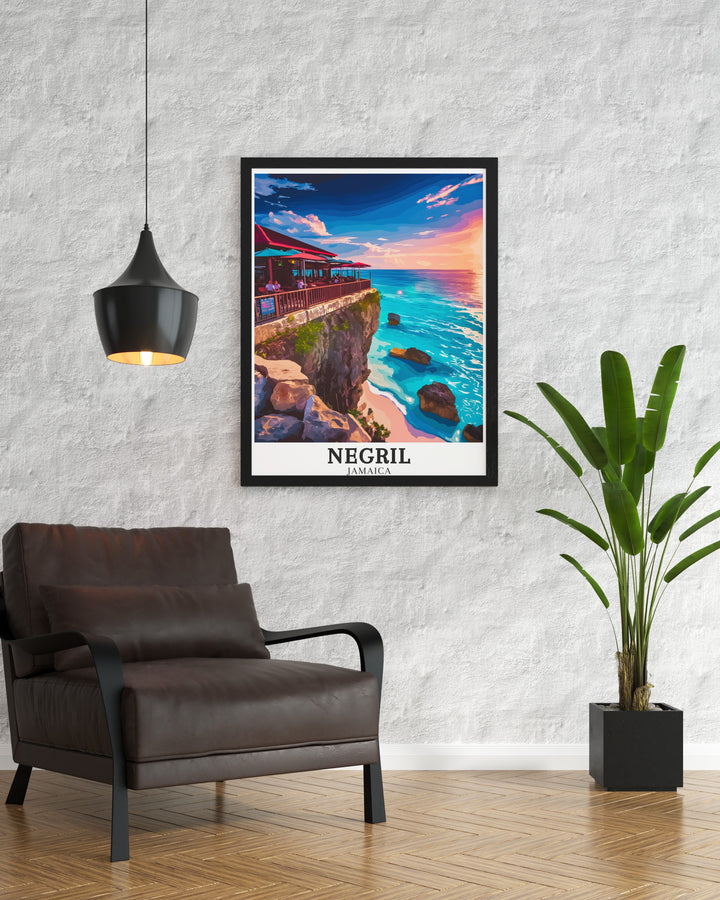 Caribbean Sea travel wall art showcasing the vibrant landscapes and crystal clear waters of Negril, including Ricks Cafe. These art pieces are a beautiful addition to home decor, offering a visual escape to the tranquil beauty of the Caribbean Sea. Ideal for nature lovers, these prints bring the charm of the Caribbean into your living space.