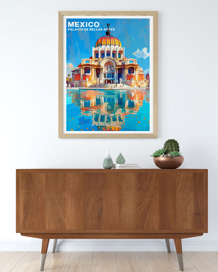 Featuring the stunning architecture of the Palacio de Bellas Artes, this poster offers a visual representation of one of North Americas most beautiful cultural landmarks, ideal for art and history enthusiasts.