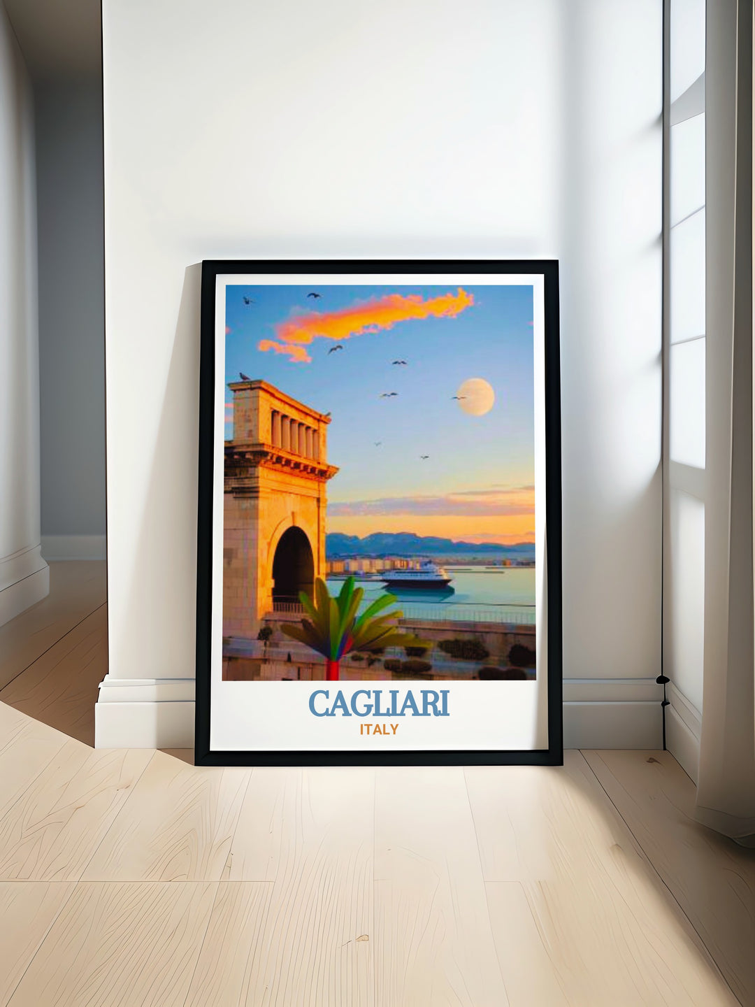 Italy Travel Poster brings the iconic landmarks of Cagliari to life, with a focus on the Bastione di Saint Remy. This travel poster is ideal for anyone who appreciates the architectural wonders of Italy and wishes to add a unique piece of Italian art to their collection.