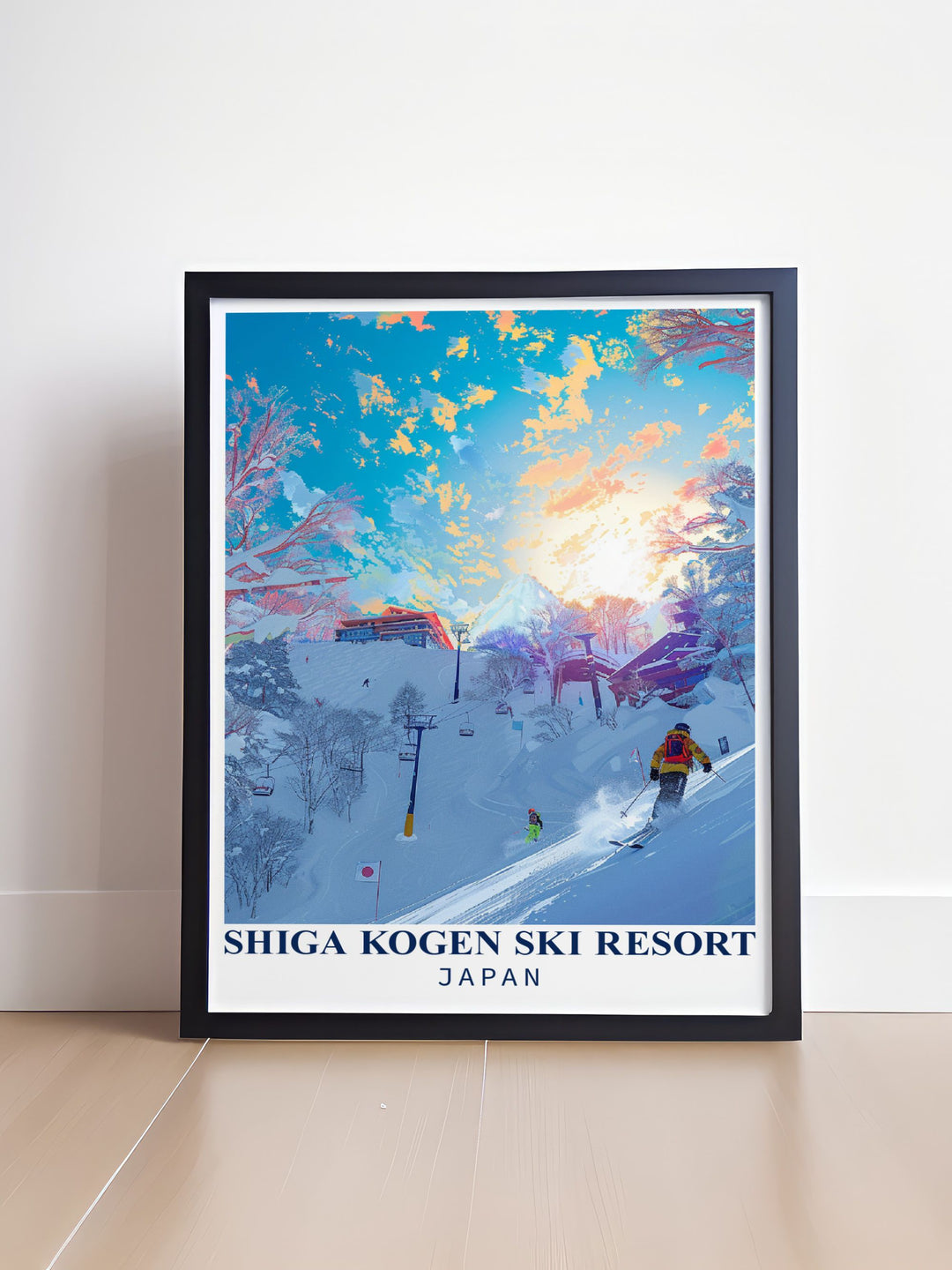 This travel poster showcases the majestic Japanese Alps, highlighting their breathtaking peaks and serene beauty, ideal for those who love nature and winter sports.