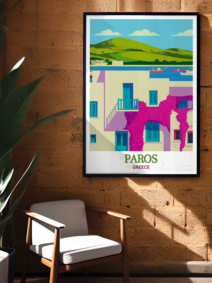 Experience the essence of Paros with this canvas art depicting Parikias iconic architecture. The artwork showcases the harmonious blend of traditional and modern elements in this historic Greek town, making it a stunning addition to any Mediterranean themed space.