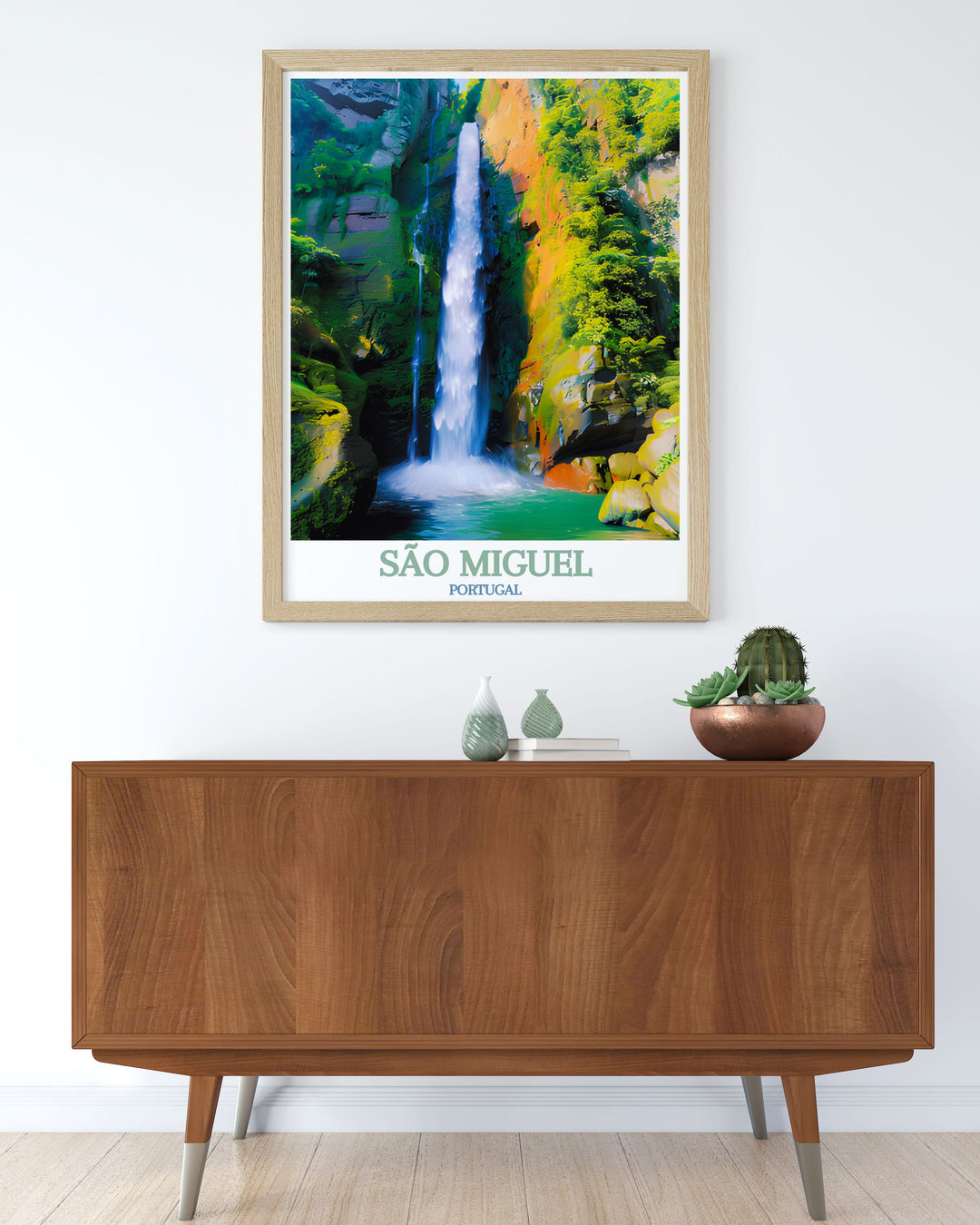Capture the essence of São Miguels Salto do Cabrito with this vibrant poster, illustrating the stunning landscapes and peaceful ambiance of the island. A beautiful addition to any wall art collection.