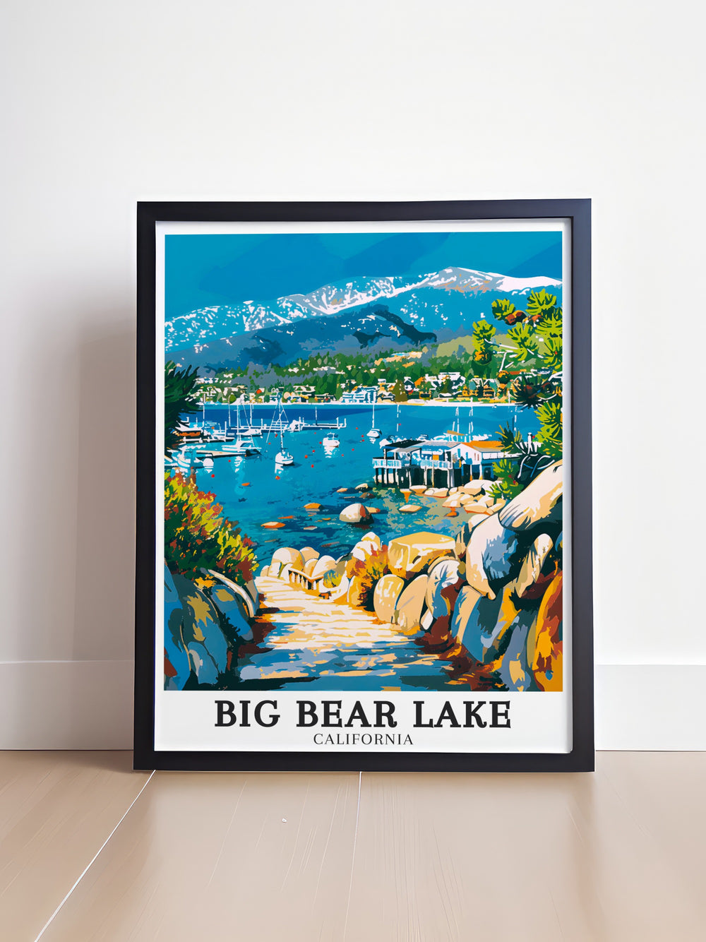 Captivating wall art of Alpine Village at Big Bear Lake featuring charming rustic architecture ideal for those who appreciate cozy small town vibes and want to bring that warmth into their home