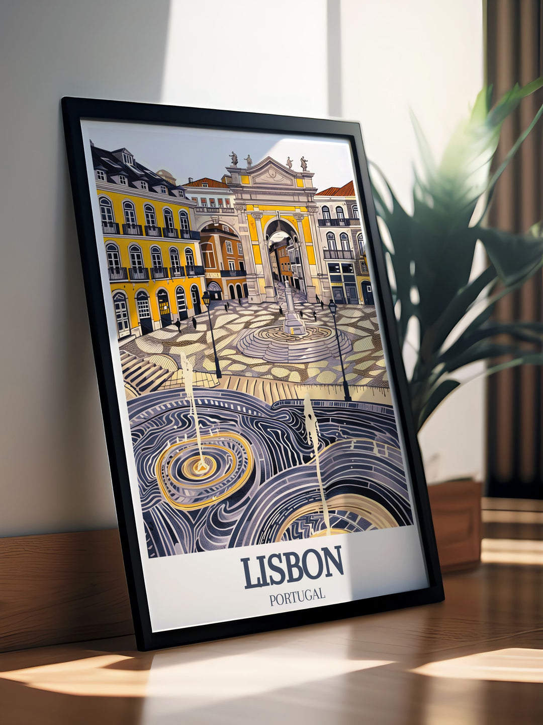 Enhance your space with Portugal Travel Art featuring Praca do Comercio and Rossio Square. These modern prints of Lisbons famous landmarks bring the vibrancy of Portugal into your living room or office with elegant style and detailed design.