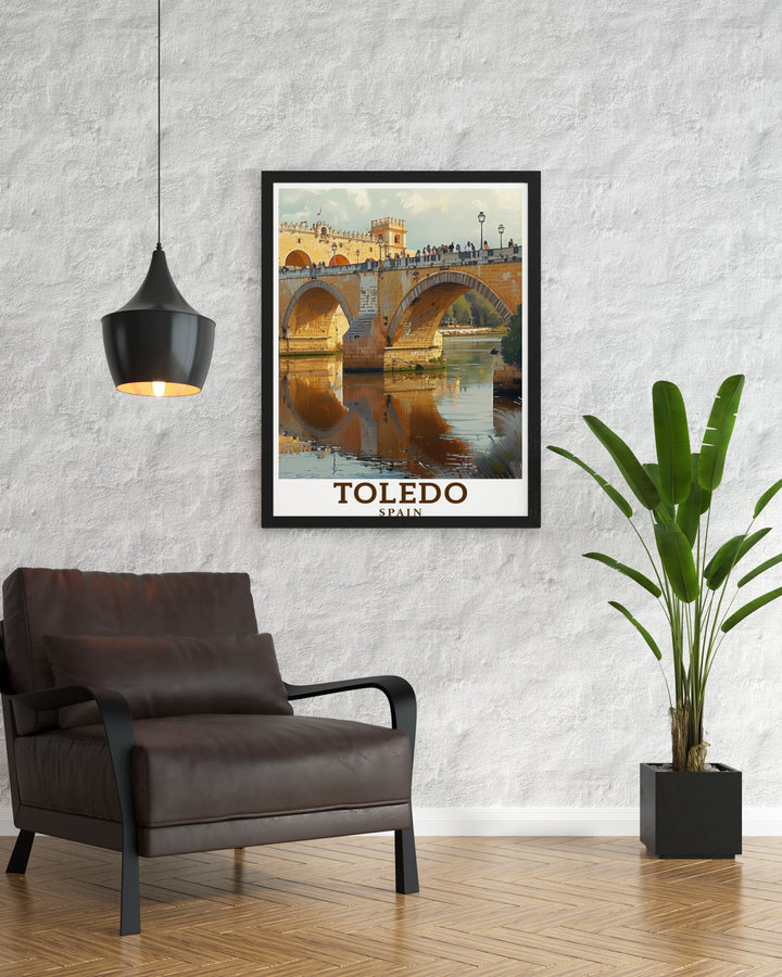 Stunning Spain Travel Print showcasing the iconic Puente de San Martín a must have for any traveler or art collector looking to enhance their space with a touch of Spanish heritage