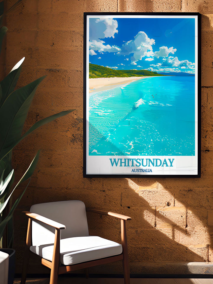 Whitsunday Islands Travel Prints featuring Whitehaven Beach are perfect for nature lover gifts bringing the vibrant colors and serene beauty of Australian beaches into your home with stunning wall art