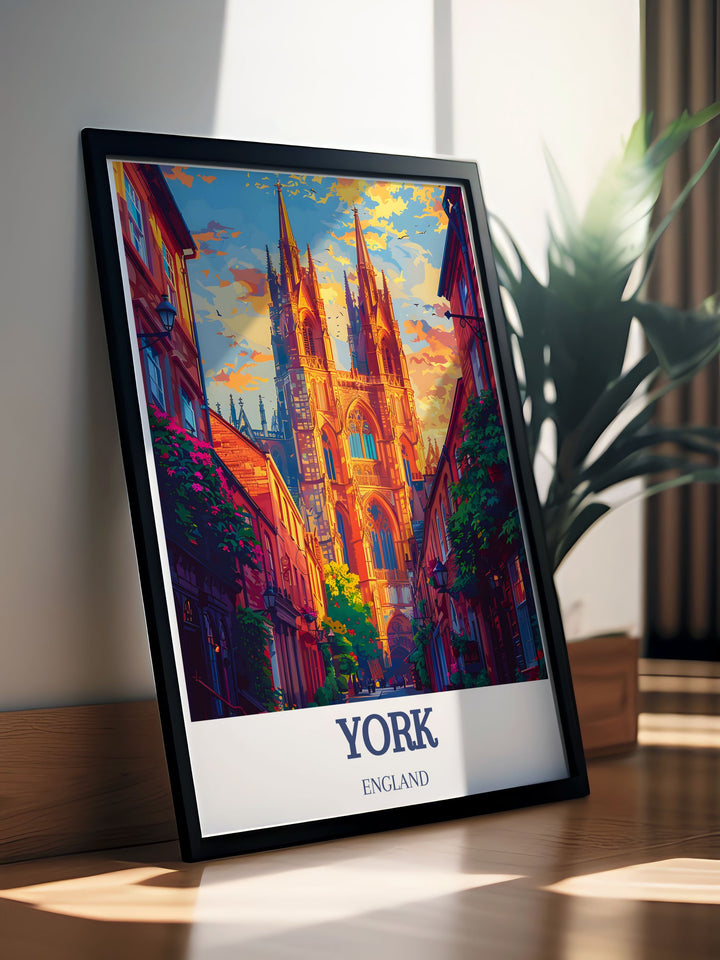 Yorkshire Poster showcasing the picturesque Howardian Hills AONB with rolling hills and iconic sites. Complements any room with the added cultural significance of ENGLAND, York Minster.