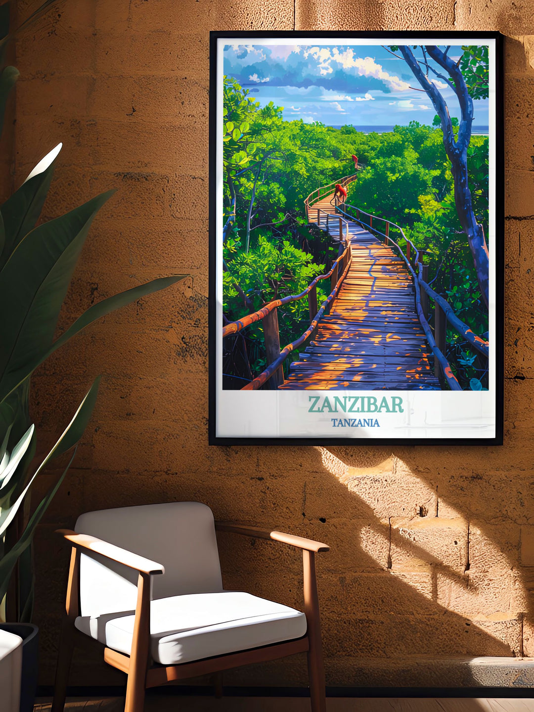 Eye catching Jozani Forest poster featuring the stunning scenery of Zanzibar perfect for adding a vibrant and natural touch to your home decor with prints that capture the essence of the forests beauty and tranquility.