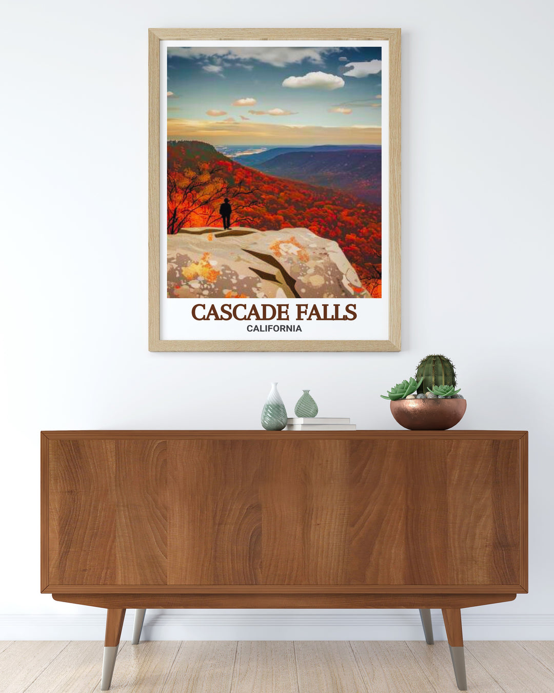 Discover the breathtaking Cascade Falls through this art print perfect for California travel enthusiasts who want to bring the states natural beauty into their home Barneys Wall artwork adds a rugged yet refined element to your modern decor collection.