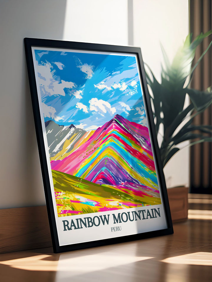 Captivating Rainbow Mountain artwork from the Cusco region Andes Mountains designed for Peru wall decor and modern art collections creating a focal point in your living area.