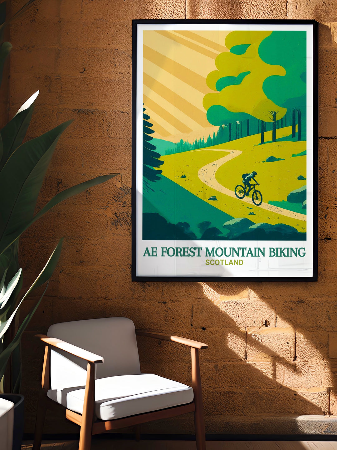 Capture the adventure of Ae Forests 7stanes bike park with this framed cycling print. Featuring the lush greenery of the forest and iconic mountain biking trails, this piece brings a touch of Scotlands rugged beauty to your home decor.